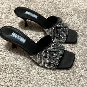 Prada crystal sandal slides black